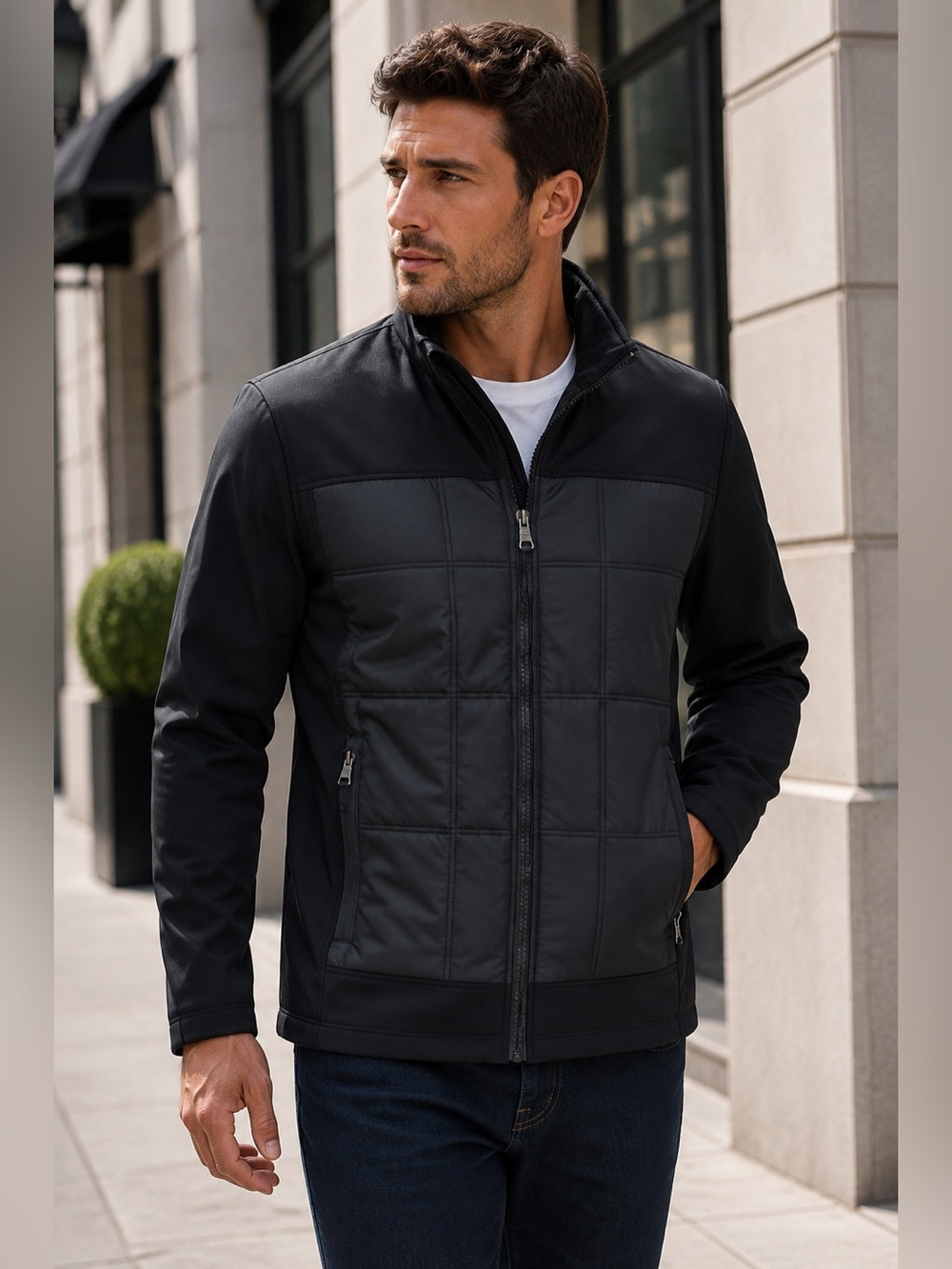 GUESS Black Puffer Jacket with Gray Lining